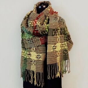 Vintage 90s 100% Wool Open Weave Wool Scarf Multicolor Grungecore